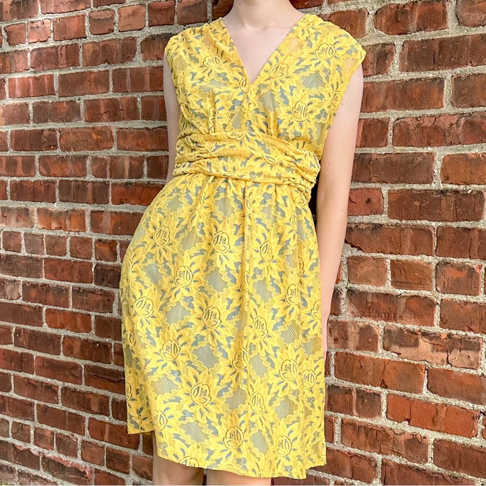 Anthropologie Plenty by Tracy Reese yellow blue lace dress, 8.